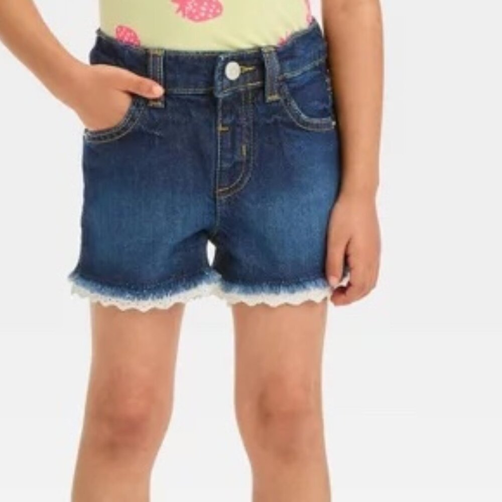 NWT Cat & Jack Toddler Girls' Lace Hem Jean Shorts Cat & Jack Color Dark Wash